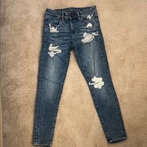 American Eagle Outfitters Women's Ripped Dark Blue Skinny Jeans